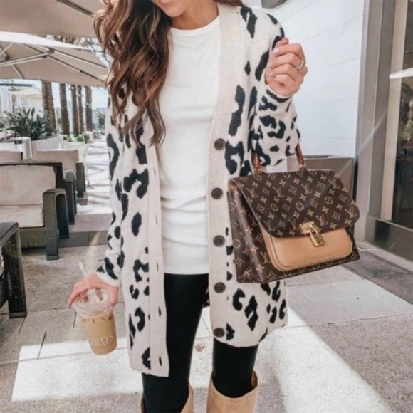 SOMETHING NAVY Leopard V Neck Long Cardigan Sweater Size M NWT - Picture 5 of 11